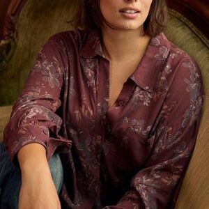Torrid Burgundy Floral Button Down Shirt